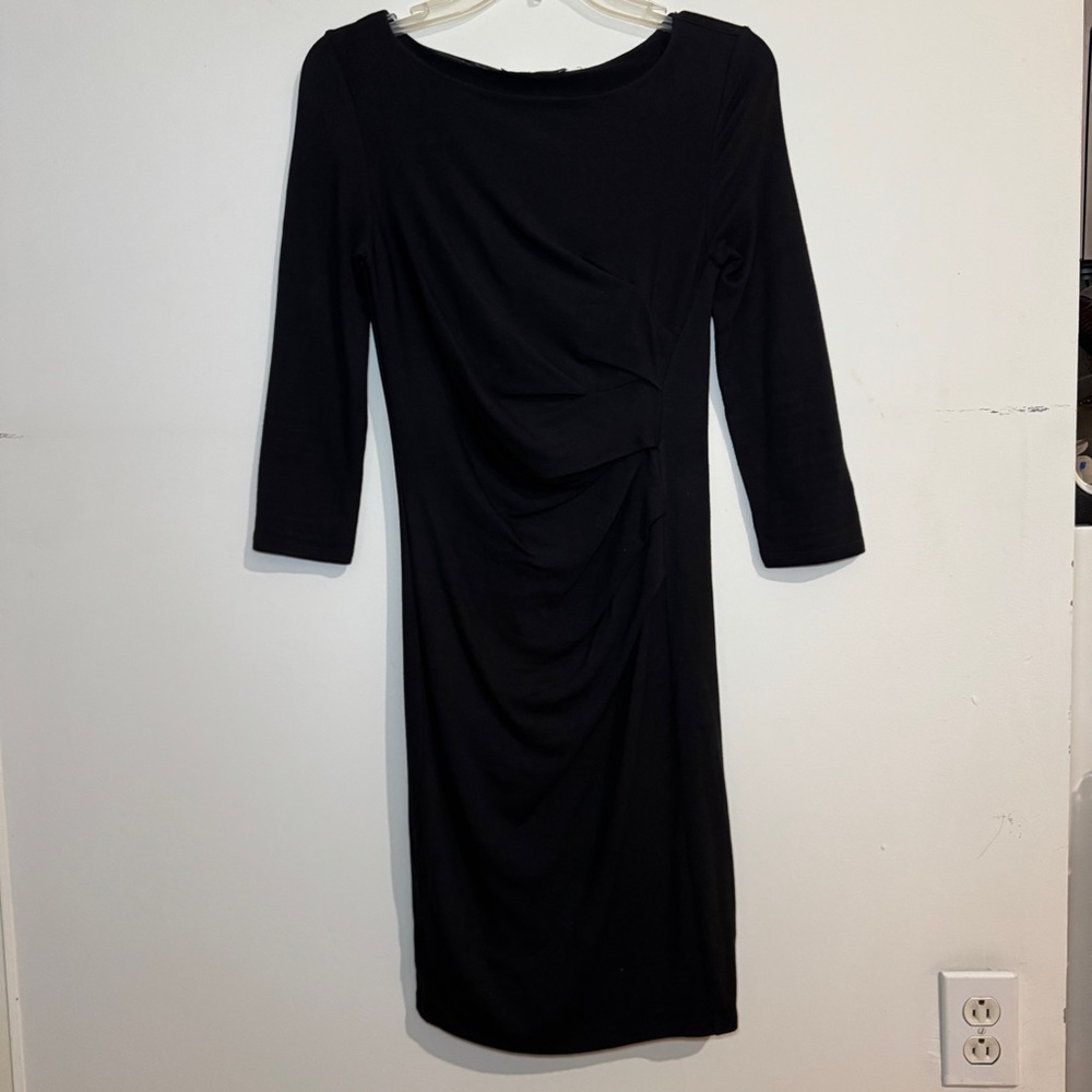 ❤️ MaxMara Black Ruched Sheath Dress Bateau Neckline 3/4 Sleeve Size 2 - Picture 9 of 13